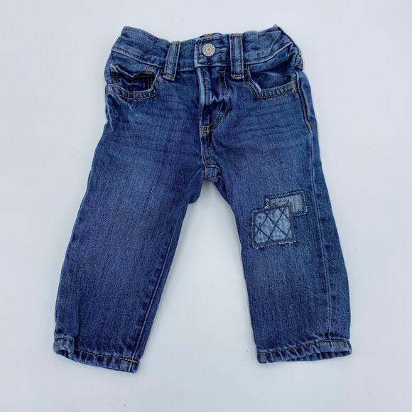 GAP Baby Boy's Blue Patchwork Denim Pull On Jeans Size 6-12M - Picture 1 of 4